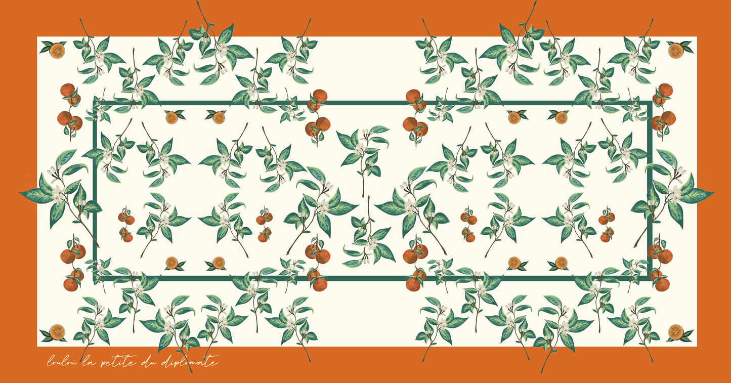 Pareo-Toalla de Hilo de Algodón con Naranjas y Flores (150 cm x 90 cm)